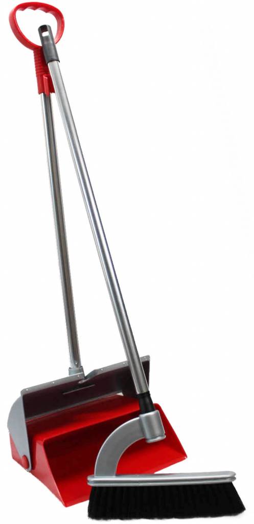 Vuilblik opklapbaar met borstel op steel  - Rood / Grijs