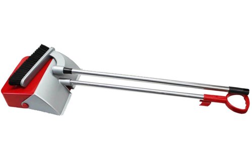 Vuilblik opklapbaar met borstel op steel  - Rood / Grijs