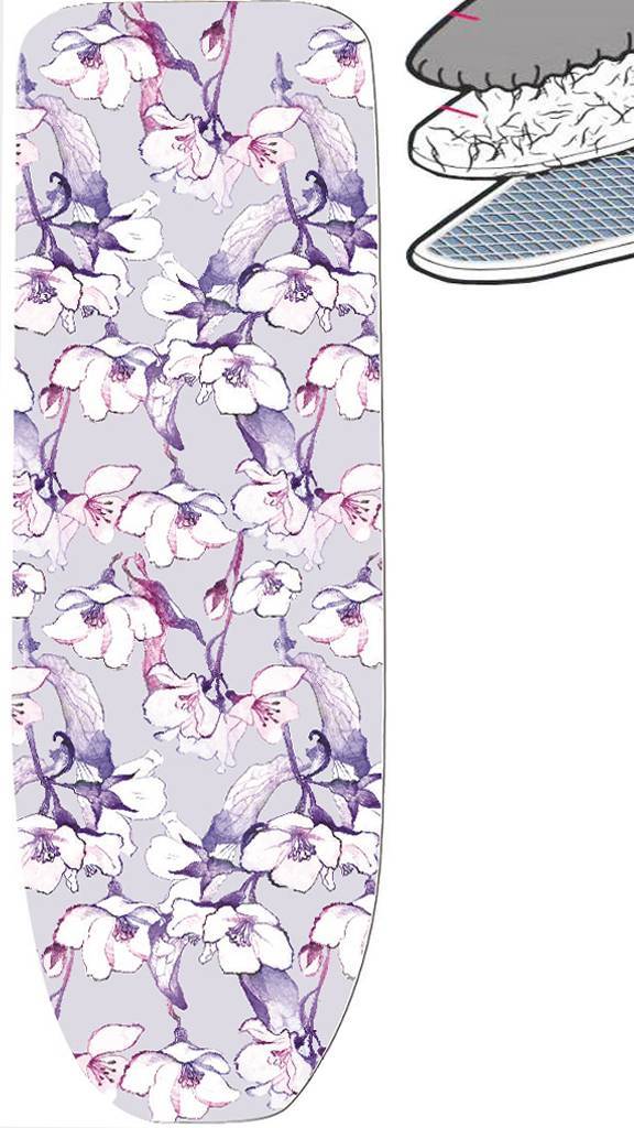 Strijkplankhoes 2 laags met elastiek C - Mauve bloemmotief Strijkplankhoes 2 laags met elastiek C - Mauve bloemmotief