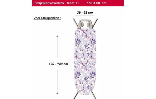 Strijkplankhoes 2 laags met elastiek C - Mauve bloemmotief