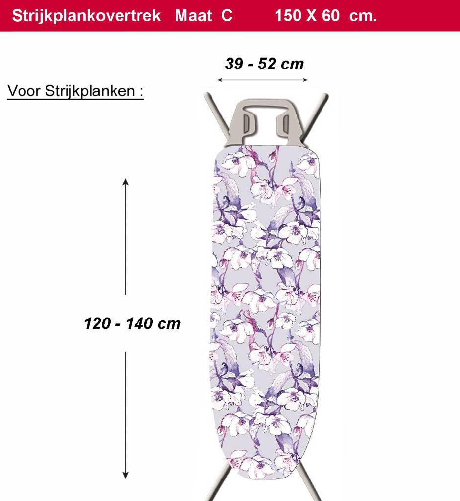 Strijkplankhoes 2 laags met elastiek C - Mauve bloemmotief Strijkplankhoes 2 laags met elastiek C - Mauve bloemmotief