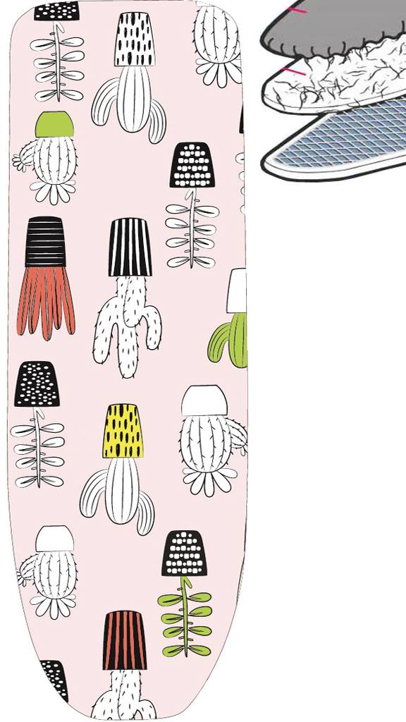 Strijkplankhoes 2 laags met elastiek C - Roze Catusmotief