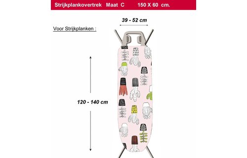 Strijkplankhoes 2 laags met elastiek C - Roze Catusmotief