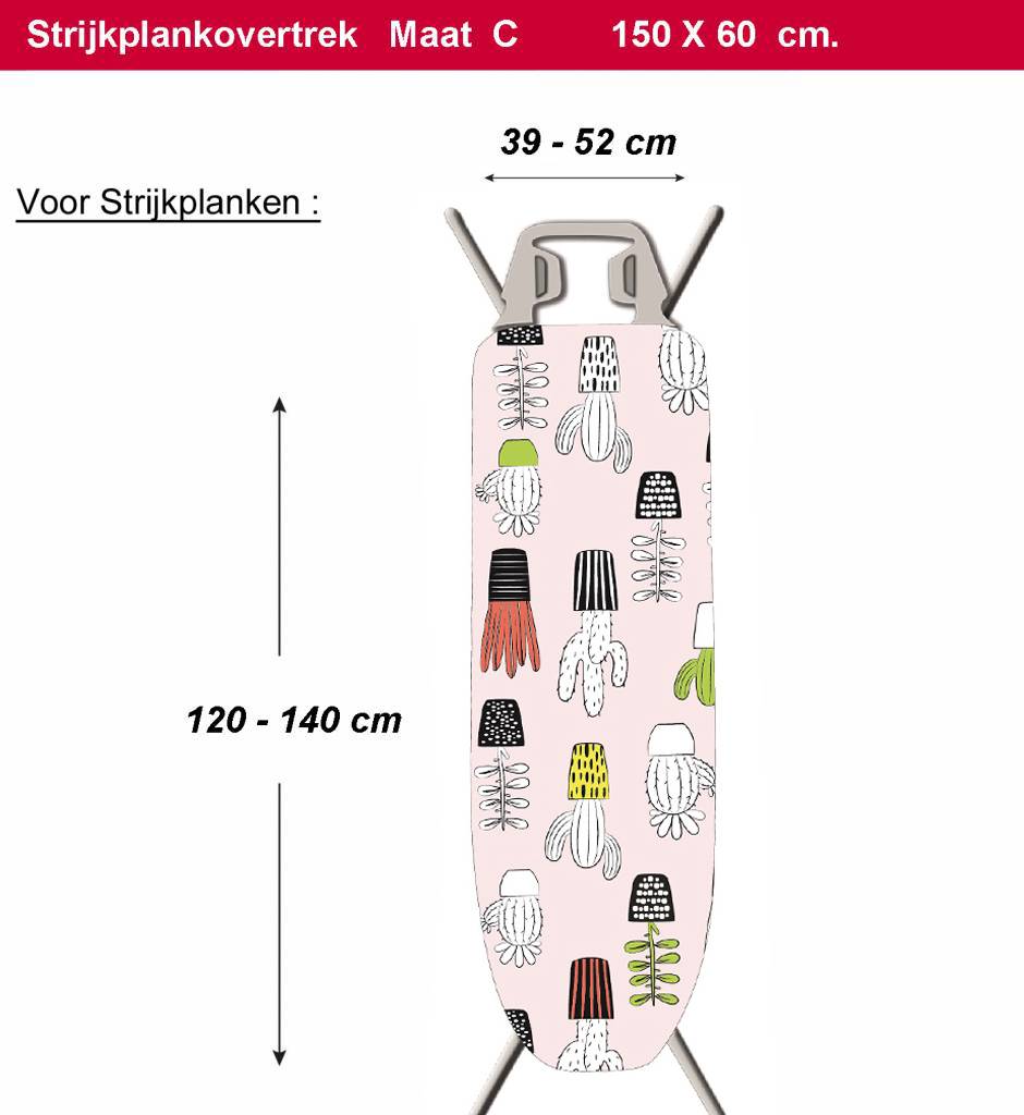 Strijkplankhoes 2 laags met elastiek C - Roze Catusmotief