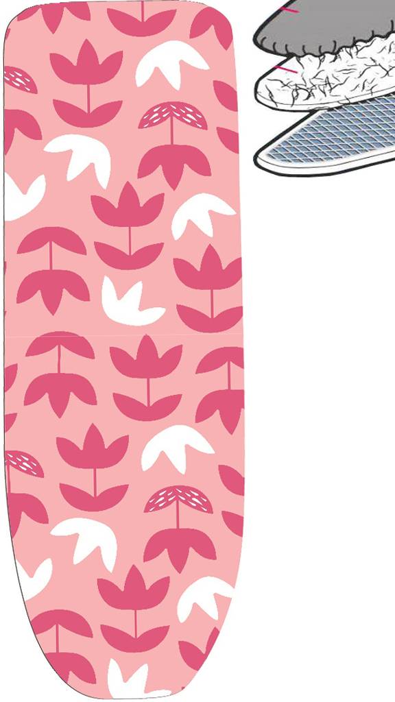 Strijkplankhoes 2 laags met elastiek C - Roze Bloemmotief