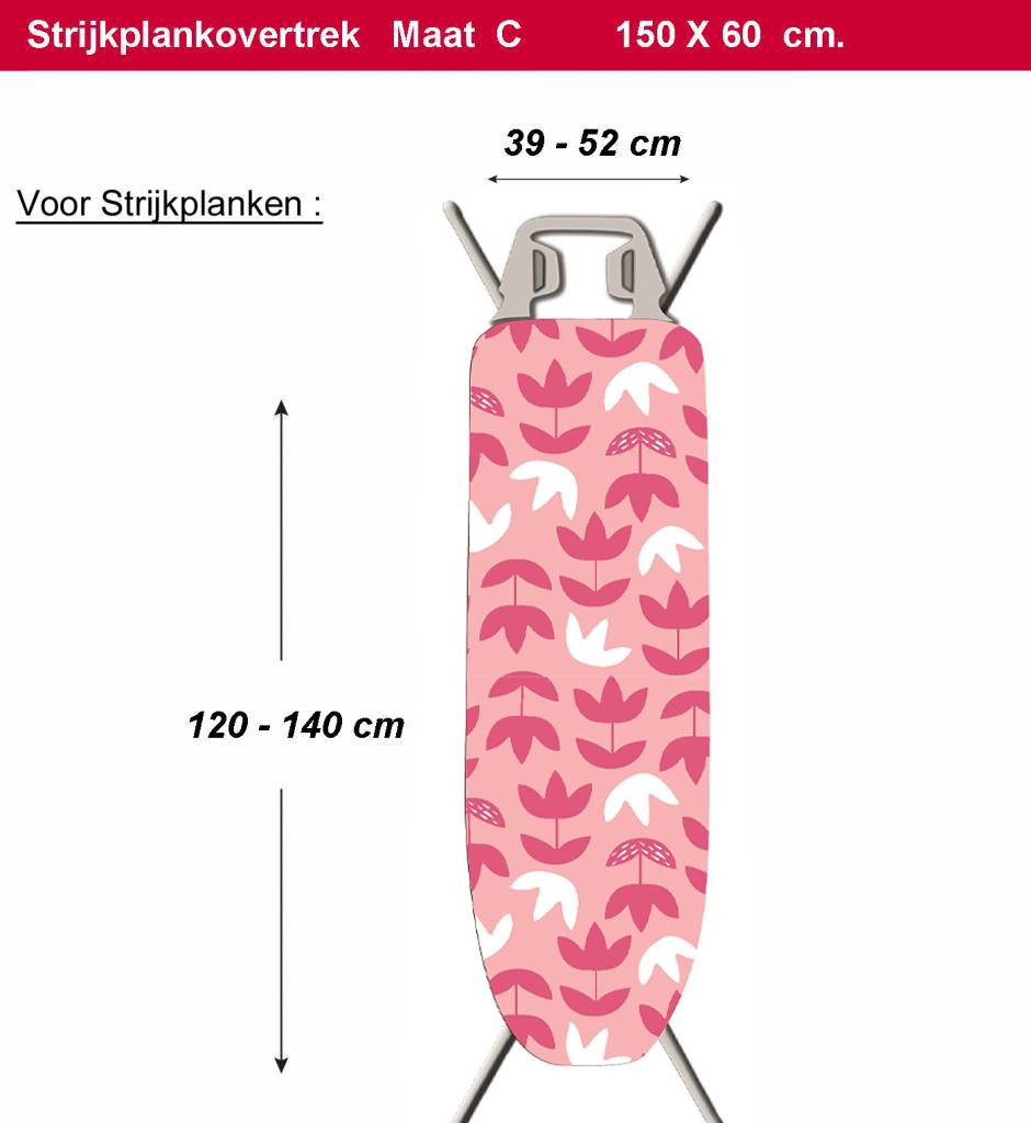 Strijkplankhoes 2 laags met elastiek C - Roze Bloemmotief