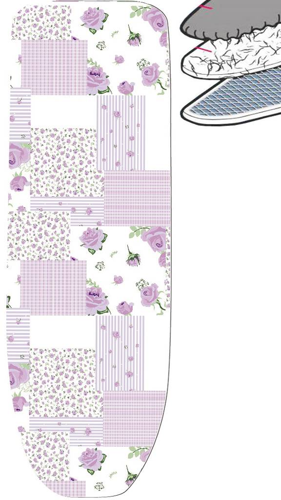 Strijkplankhoes 2 laags met elastiek C - Mauve rozenmotief