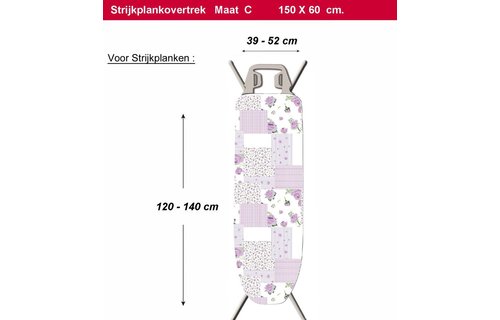 Strijkplankhoes 2 laags met elastiek C - Mauve rozenmotief