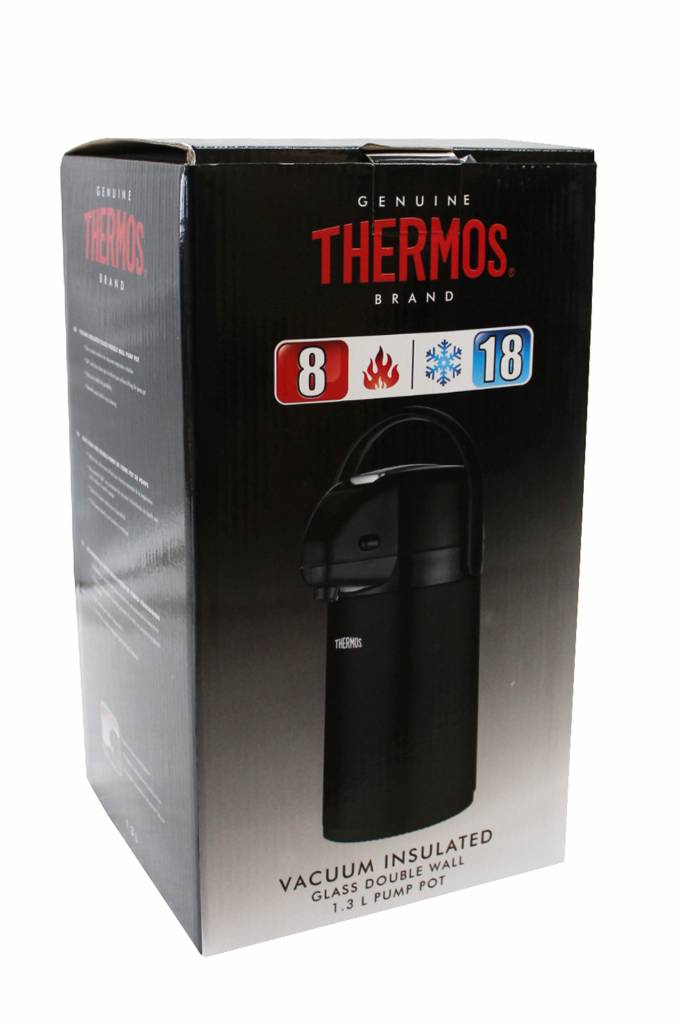 Pompthermos 1,3 L.  Zwart met Hendel