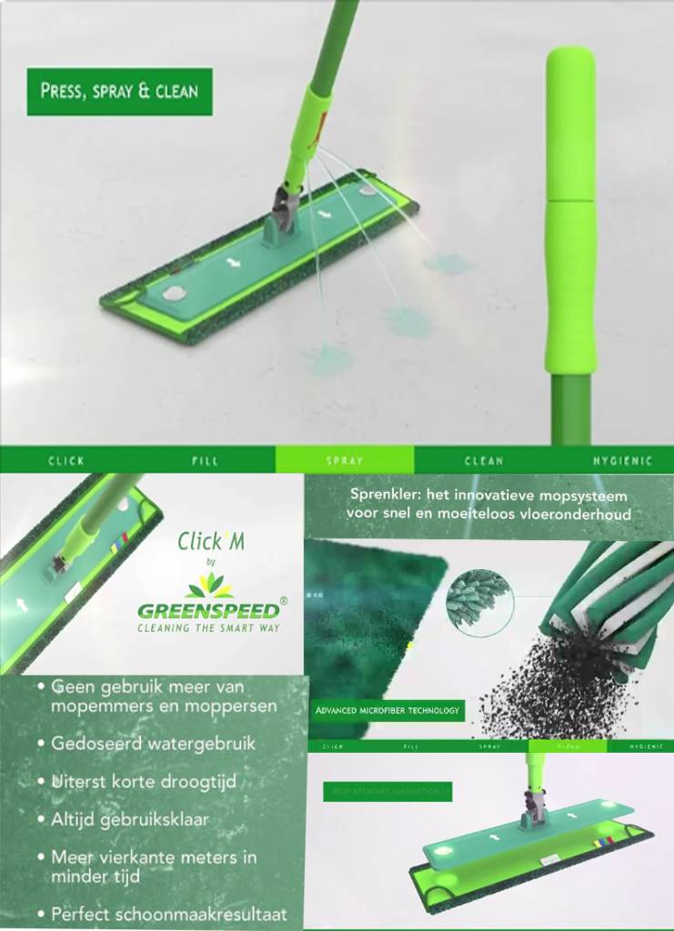 Set Twist mop ( Sprenkler steel inclusief vulbusje + Click'M2 frame 42 cm. + Microvezelmop Twist )