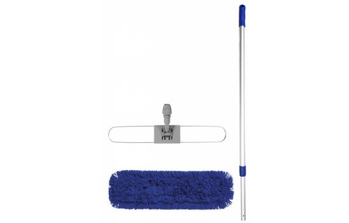 Mophouder  40 cm.  met  Synthetische vlakmop blauw  en telescoopsteel