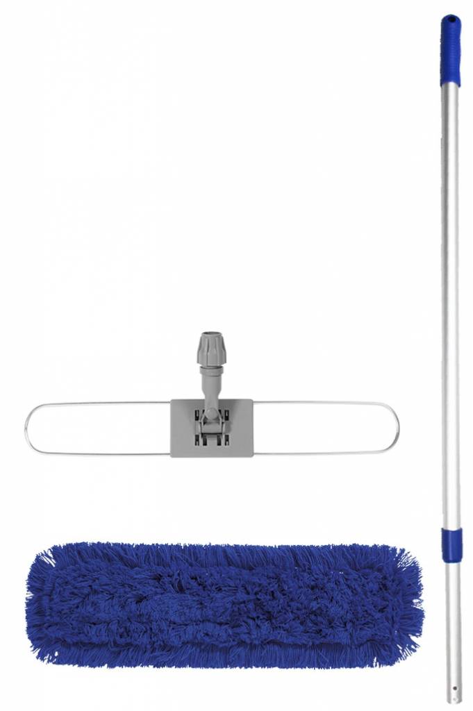 Mophouder  40 cm.  met  Synthetische vlakmop blauw  en telescoopsteel