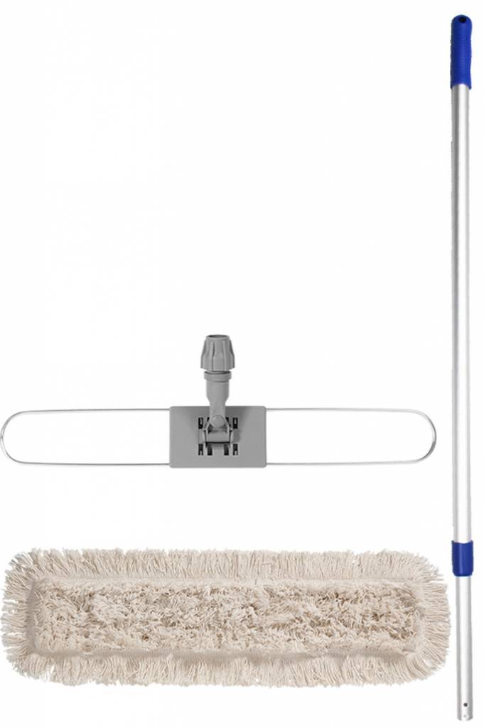 Mophouder  80 cm.  met  Katoenen  vlakmop  wit  en telescoopsteel
