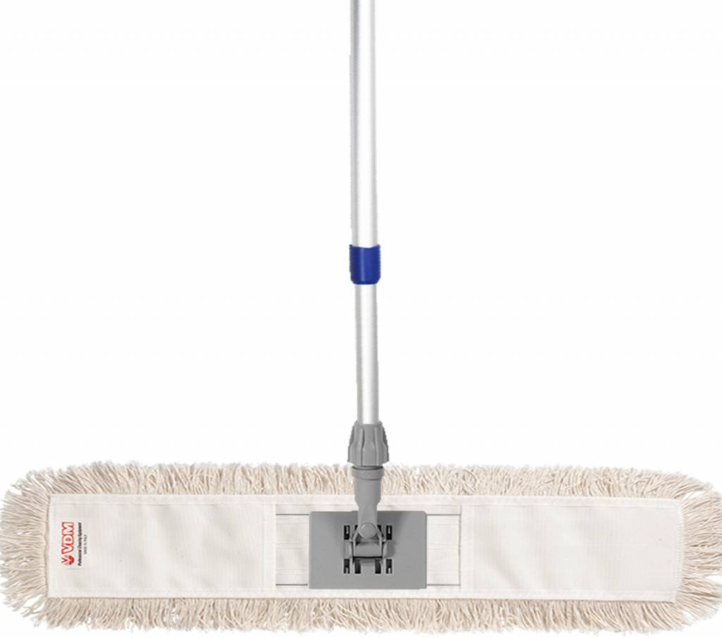 Mophouder  80 cm.  met  Katoenen  vlakmop  wit  en telescoopsteel