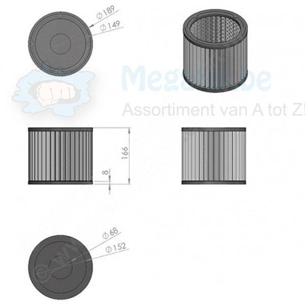 Universeel wasbare Ketelfilter 15x16,5cm (Parkside,  Einhell, Metabo,  Fam Aquavac)