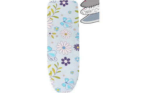 Strijkplankhoes 2 laags met elastiek A -  L. Blauw / witte bloem