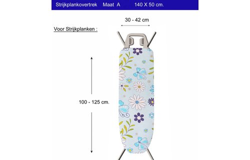 Strijkplankhoes 2 laags met elastiek A -  L. Blauw / witte bloem