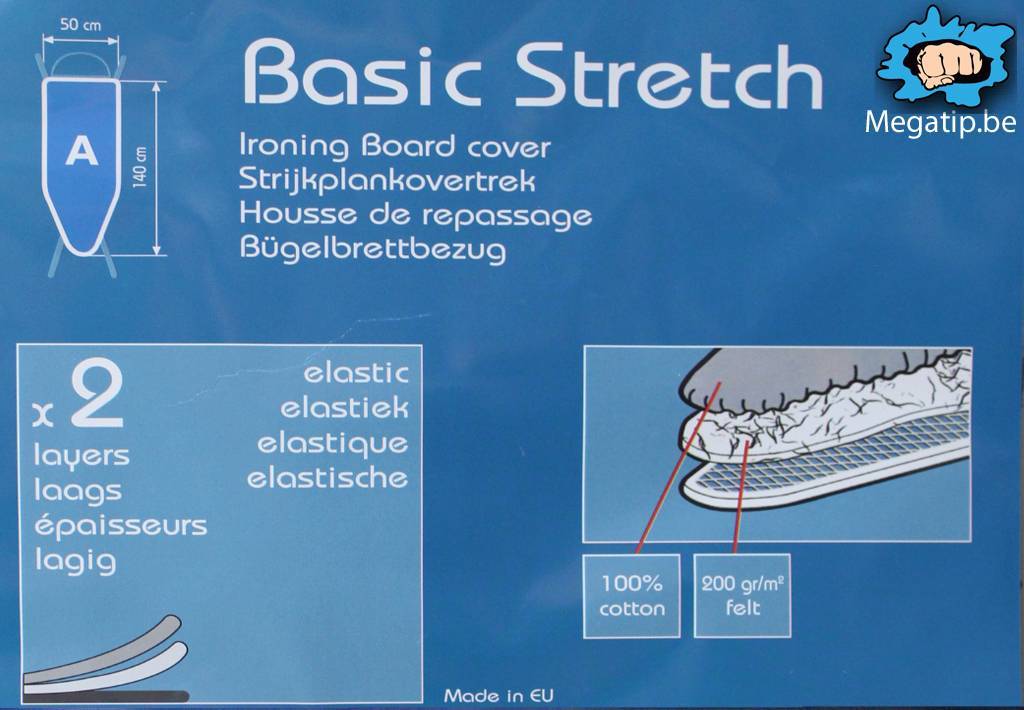 Strijkplankhoes 2 laags met elastiek A -  L. Blauw / witte bloem