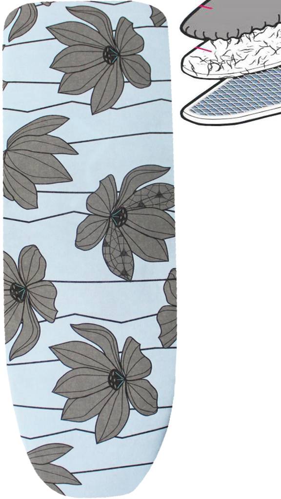 Strijkplankhoes 2 laags met elastiek A -  L. Blauw / grijze  bloem