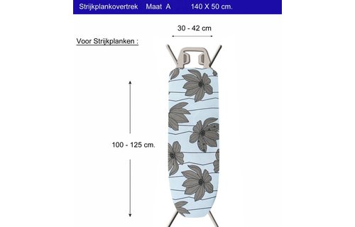 Strijkplankhoes 2 laags met elastiek A -  L. Blauw / grijze  bloem