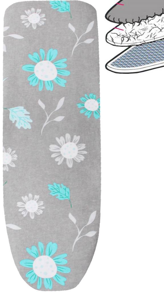 Strijkplankhoes 2 laags met elastiek C -  Grijs / bloemen