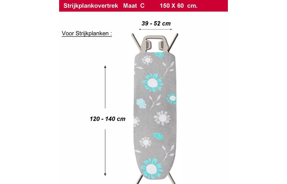 Strijkplankhoes 2 laags met elastiek C - Grijs / bloemen Strijkplankhoes 2 laags met elastiek C - Grijs / bloemen