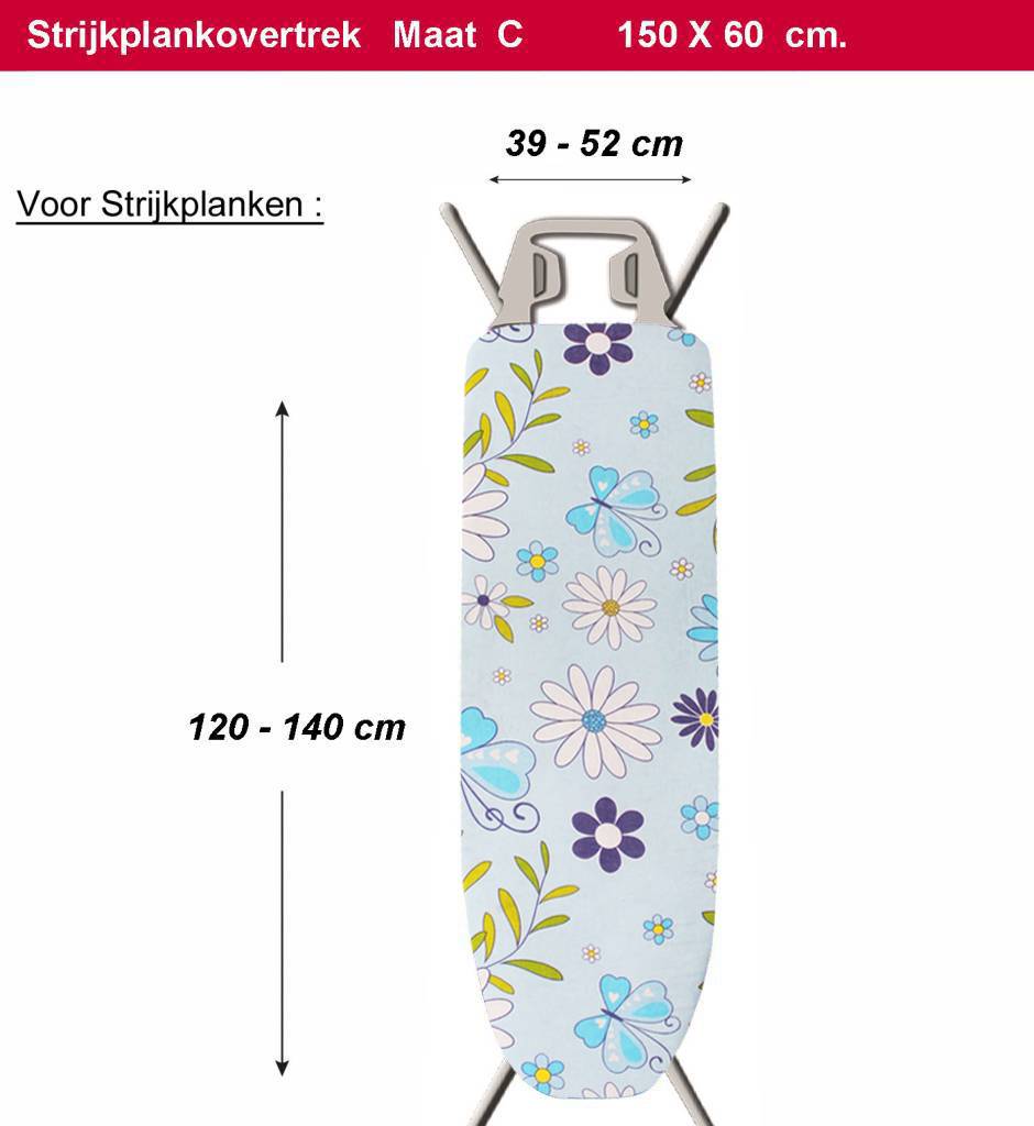 Strijkplankhoes 2 laags met elastiek  C -  L. Blauw / witte bloem