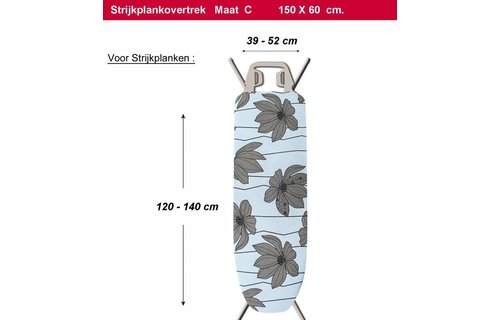 Strijkplankhoes 2 laags met elastiek C -  L. Blauw / grijze  bloem