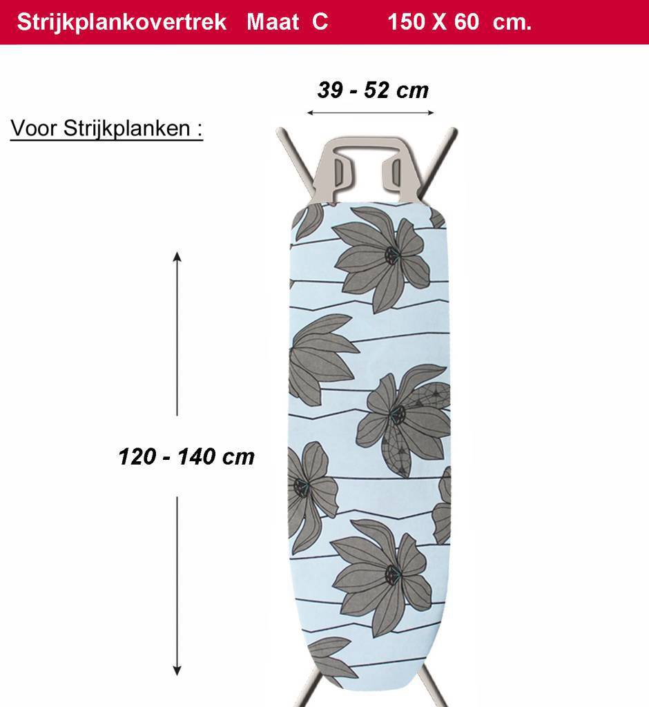 Strijkplankhoes 2 laags met elastiek C -  L. Blauw / grijze  bloem