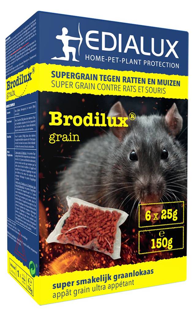 Muizen- en Rattengif  Brodilux Grain   150gr (6 x 25gr)