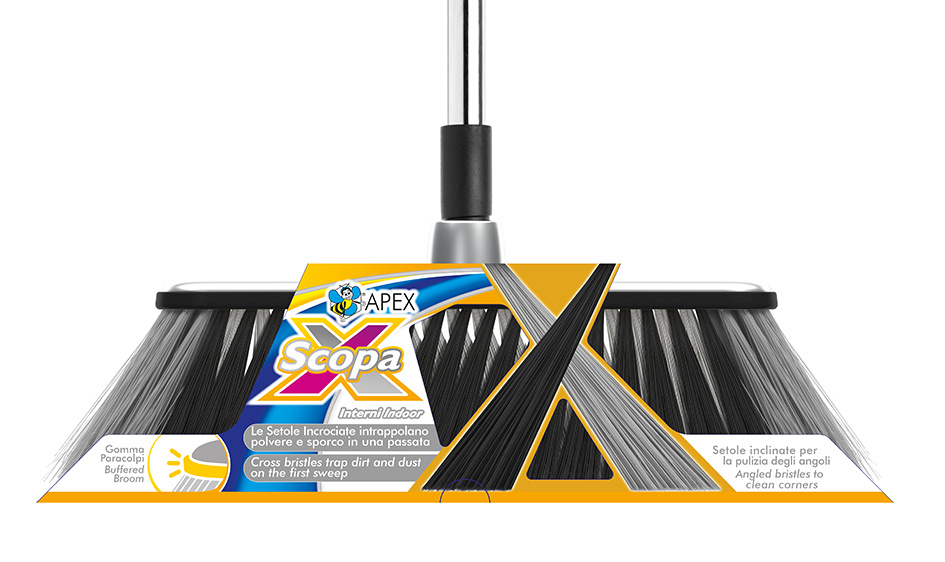 Zachte Vloer bezem met speciale 'X' cross borstelharen en telescoopsteel