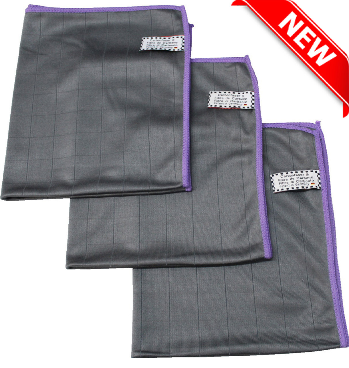 Microvezeldoeken carbon fiber Grijs/Mauve - 3  stuks