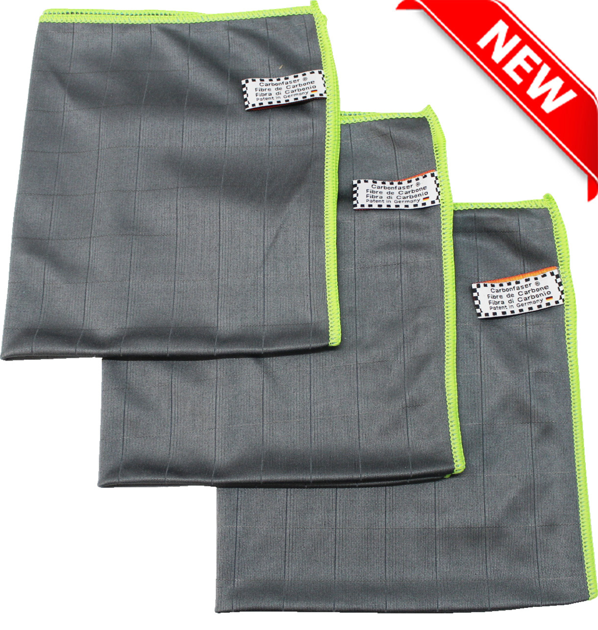 Microvezeldoeken carbon fiber Grijs/Groen - 3 stuks Microvezeldoeken carbon fiber Grijs/Groen - 3 stuks