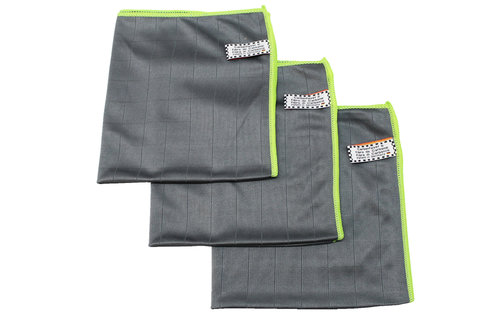 Microvezeldoeken carbon fiber Grijs/Groen - 3  stuks