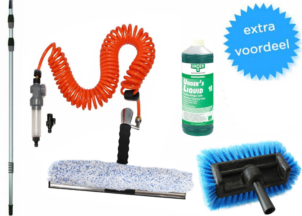 Telescoopsteel tot 8 meter met waterdoorlatende inwasser 40 cm + zachte borstel en extra gratis cleaning soap Telescoopsteel tot 8 meter met waterdoorlatende inwasser 40 cm + zachte borstel en extra gratis cleaning soap