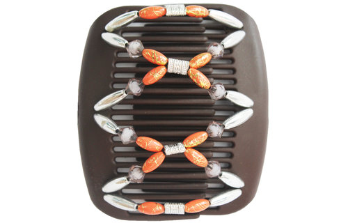 African Butterfly Hair Clips - Bruin / Oranje , Zilver