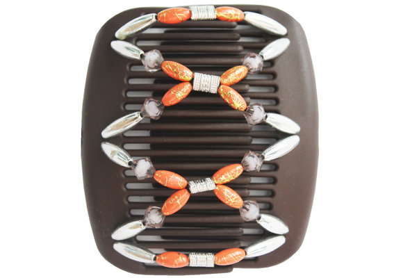 African Butterfly Hair Clips - Bruin / Oranje , Zilver