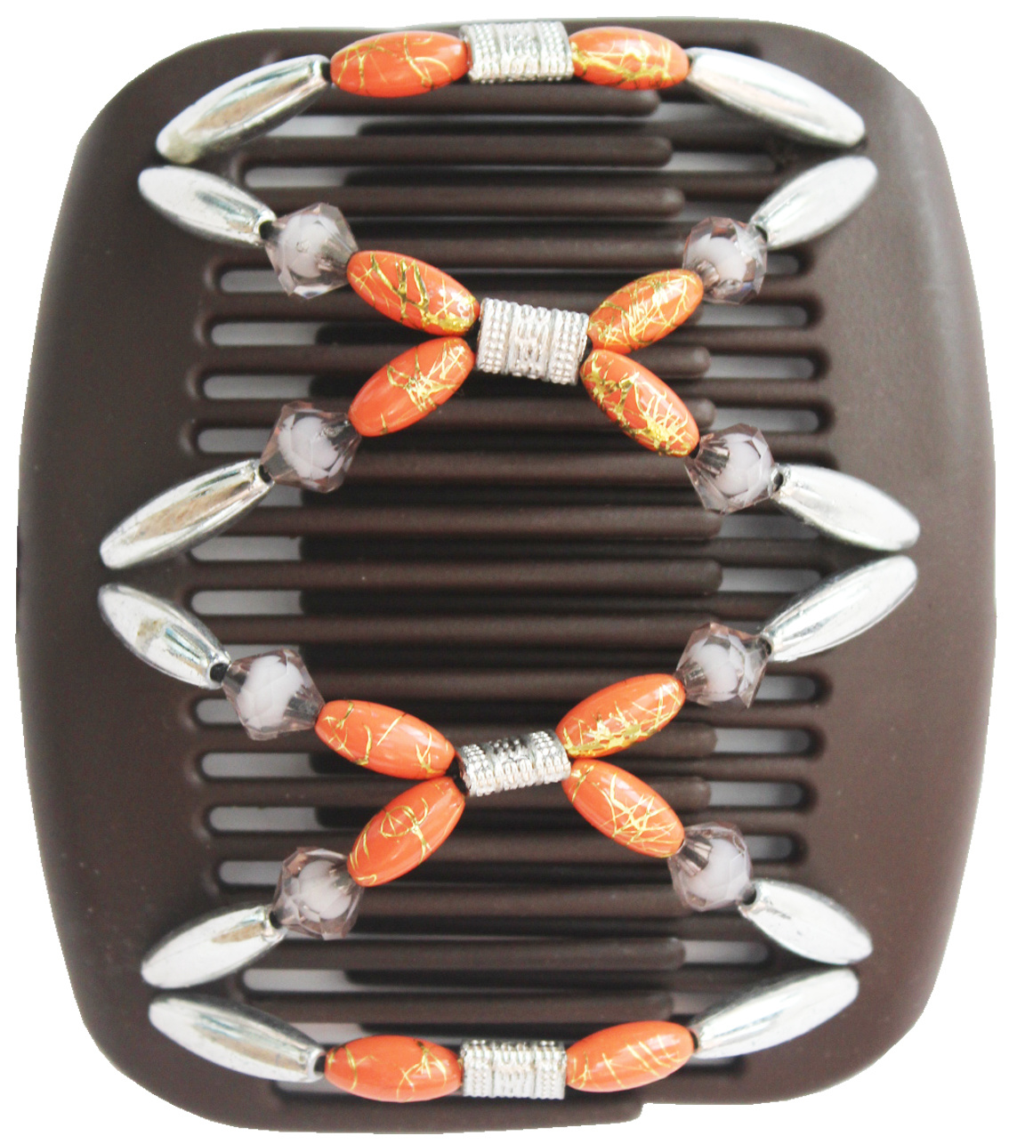 African Butterfly Hair Clips - Bruin / Oranje , Zilver