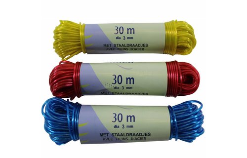 Waslijndraad 30 m. met staaldraadjes