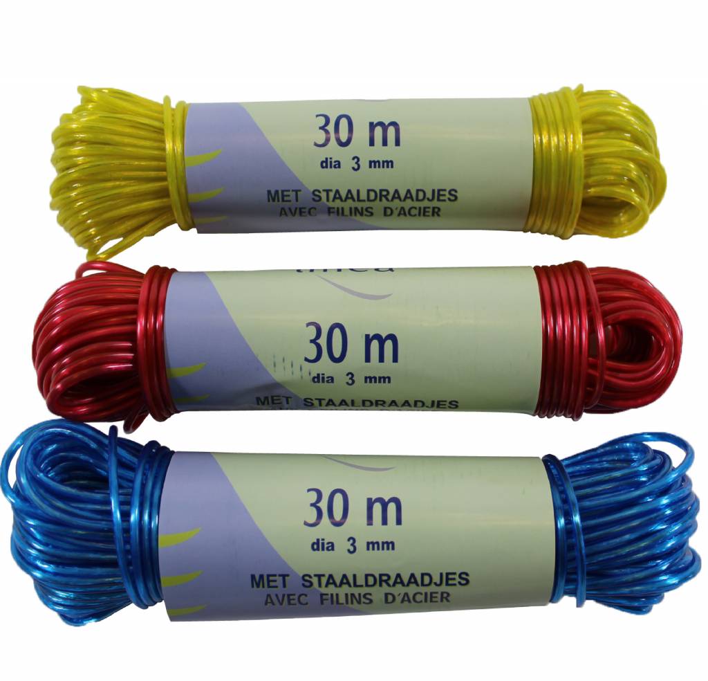 Waslijndraad 30 m. met staaldraadjes