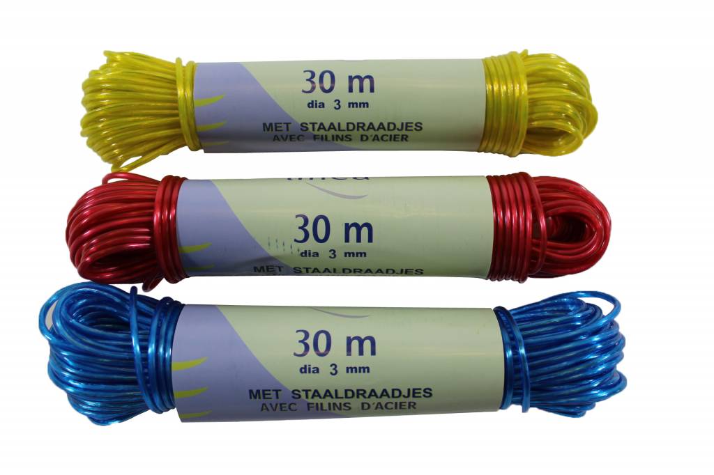 Waslijndraad 30 m. met staaldraadjes