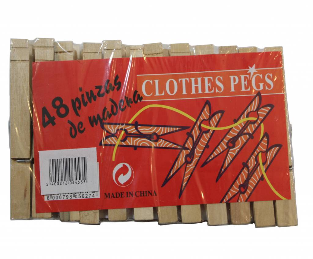Wasknijpers / Wasspelden hout 48 stuks