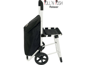 Boodschappentrolley  met zitje - Zwart  "Pull'N & Push Relaxer"