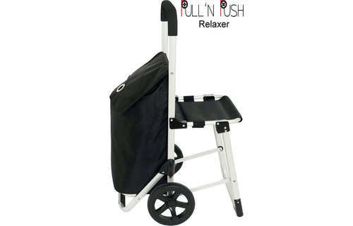 Boodschappentrolley  met zitje - Zwart  "Pull'N & Push Relaxer"