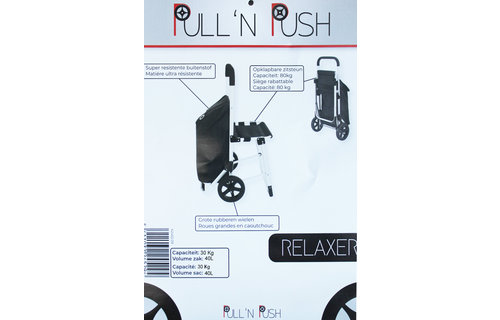 Boodschappentrolley  met zitje - Zwart  "Pull'N & Push Relaxer"
