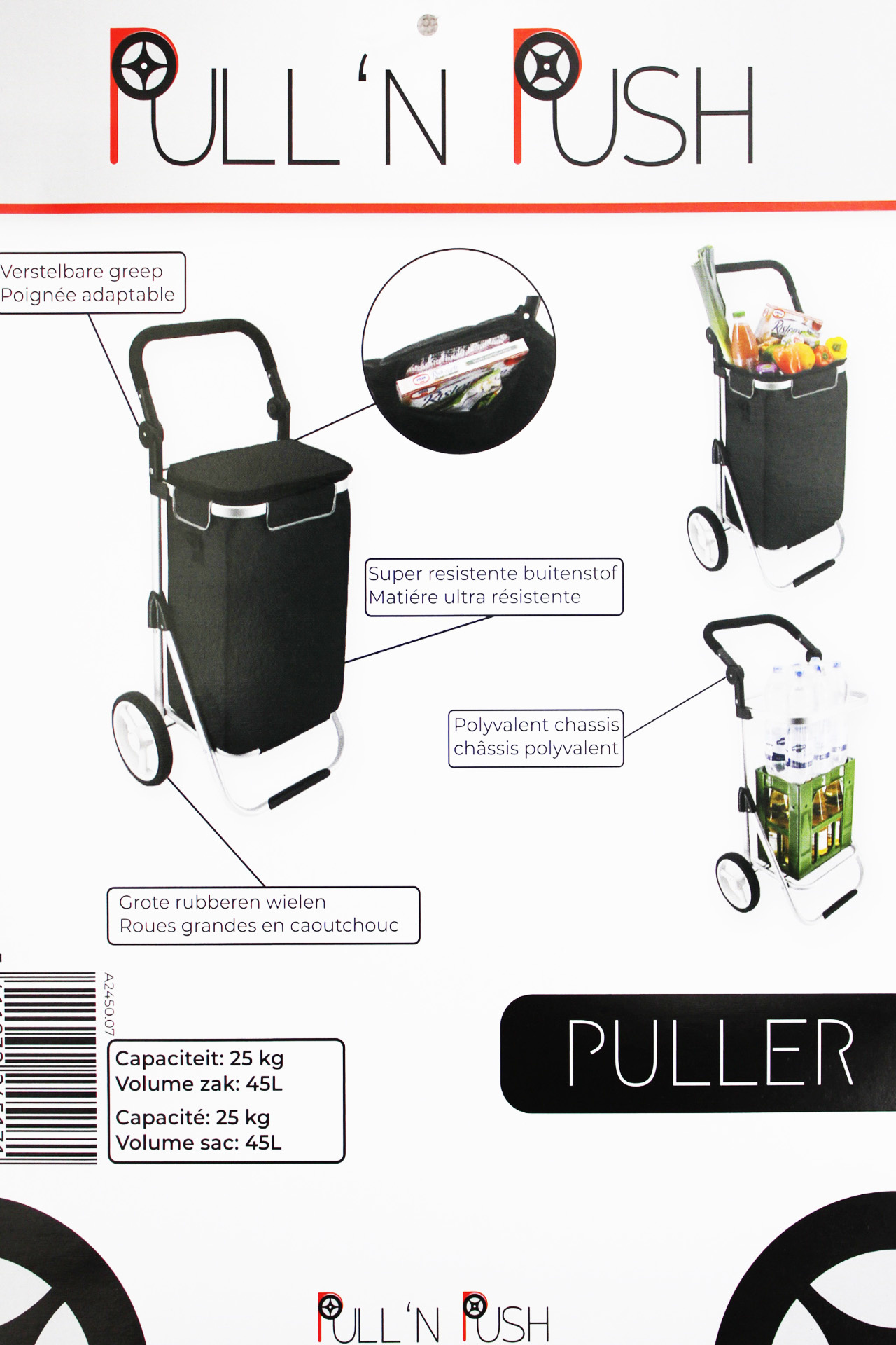 Boodschappentrolley Grijs  "Pull'N & Push - Puller" Boodschappentrolley Grijs  "Pull'N & Push - Puller"