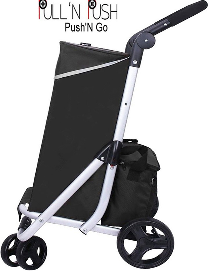 Boodschappentrolley Roterend voorwiel -  Zwart  "PUSH'N  GO"