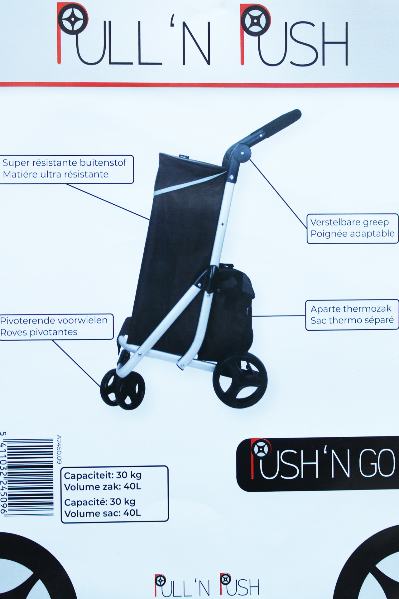 Boodschappentrolley Roterend voorwiel -  Bruin  "PUSH'N  GO"