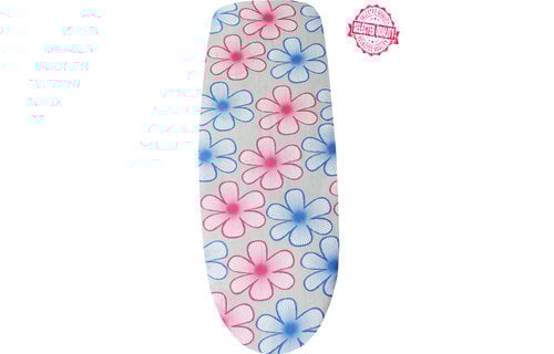 Strijkplankovertrek 140 x 50 cm  Grijs / roze- blauw  bloem