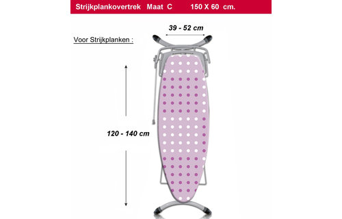 Strijkplankhoes 5 lagen maat C    "Dots pink"